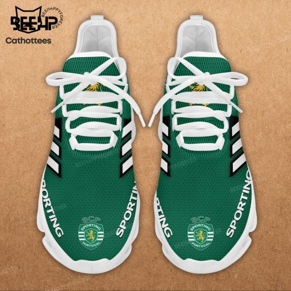 Sporting Lisbon Green Mesh Shoes With Black Stripes Design Max Soul Shoes