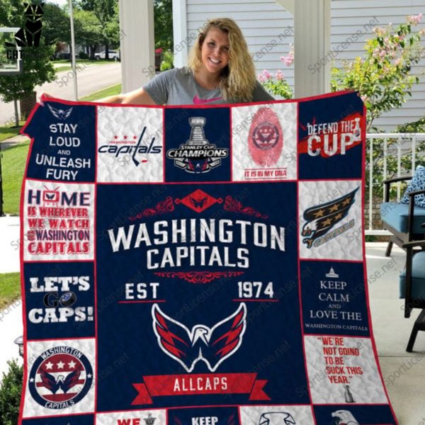 Washington Capitals Allcaps EST 1974 Quilt Blanket