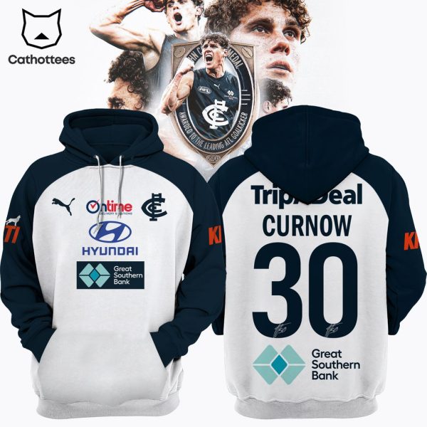 AFL Carlton Blues Charlie Curnow 30 Pullover White Blue Design 3D Hoodie