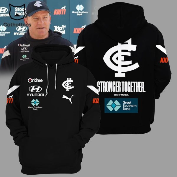 AFL Carlton Blues Stronger Together Hyundai Logo Black Design 3D Hoodie