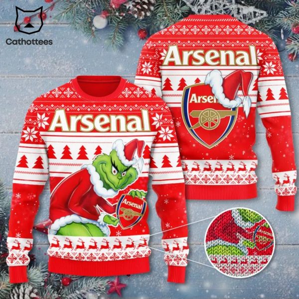 Arsenal Christmas Red White Grinch Design 3D Sweater