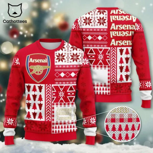 Arsenal Christmas Red White Tree Design 3D Sweater