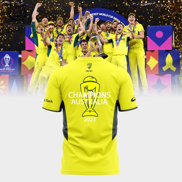 Australian Men’s Cricket Team Champions ICC Logo Yellow Design 3D T-Shirt