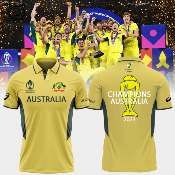 Australian Men’s Cricket Team Champions ICC World Cup 2023 Yellow Design 3D Polo Shirt