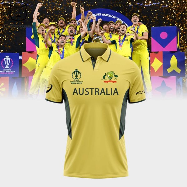 Australian Men’s Cricket Team Champions ICC World Cup 2023 Yellow Design 3D Polo Shirt