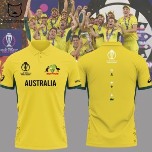 Australian Men’s Cricket Team Champions ICC World Cup Mascot Design Yellow 3D Polo Shirt