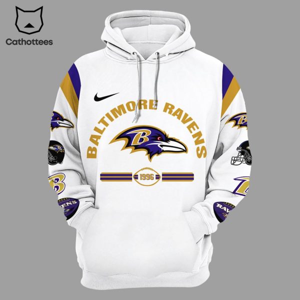 Baltimore Ravens 1996 Nike Mascot Design White 3D Hoodie