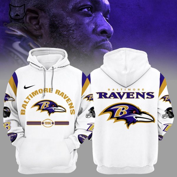 Baltimore Ravens 1996 Nike Mascot Design White 3D Hoodie