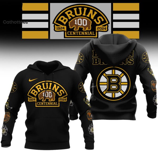 Boston Bruins 100 Centennial Black Nike Logo Design 3D Hoodie