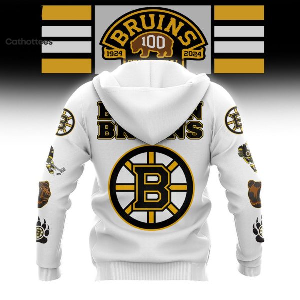Boston Bruins 100 Centennial White 1924 2024 Nike Logo Design 3D Hoodie