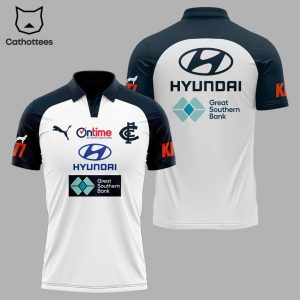 Carlton Blues FC Hyundai Great Southern Bank White Blue Design 3D Polo Shirt