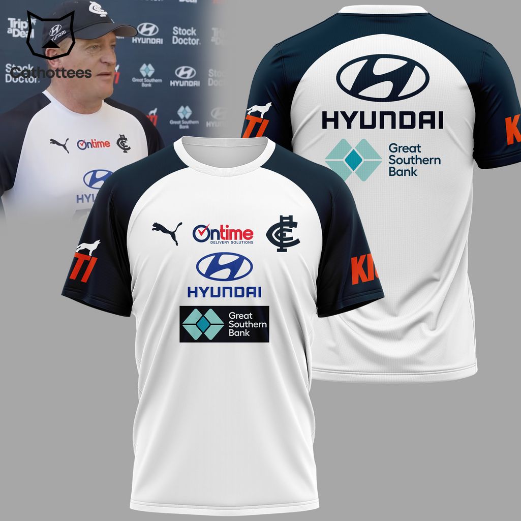 Carlton Blues FC Ontime Delivery Solutions Hyundai White Design 3D T-Shirt