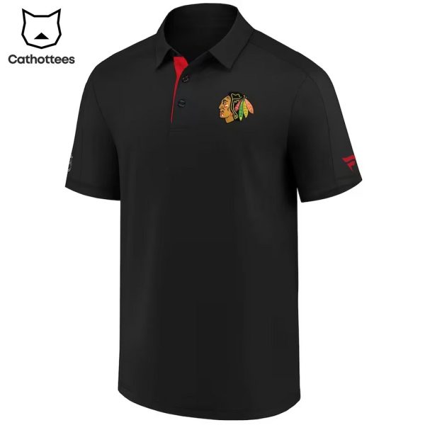 Chicago Blackhawks Black Logo Design 3D Polo Shirt