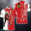 Chicago Blackhawks Red Black Design Sleeve 3D Polo Shirt