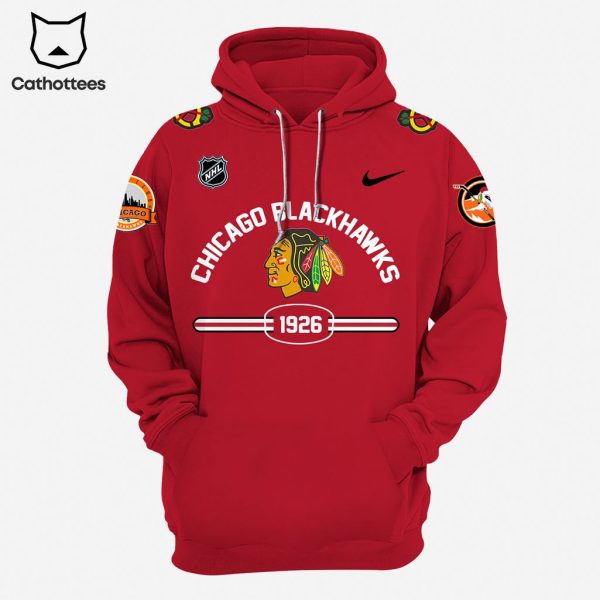 Chicago Blackhawks Red 1926 Nike Logo Design 3D Hoodie