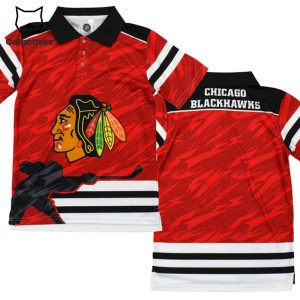 Chicago Blackhawks Red Black Design Sleeve 3D Polo Shirt