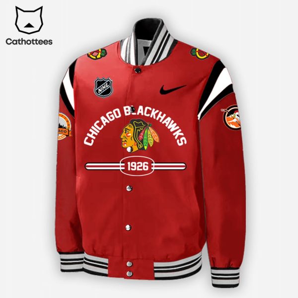 Chicago Blackhawks Red NHL Logo Design Baseball Jacket