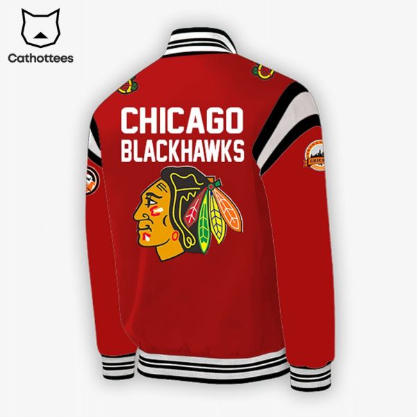 Chicago Blackhawks Red NHL Logo Design Baseball Jacket