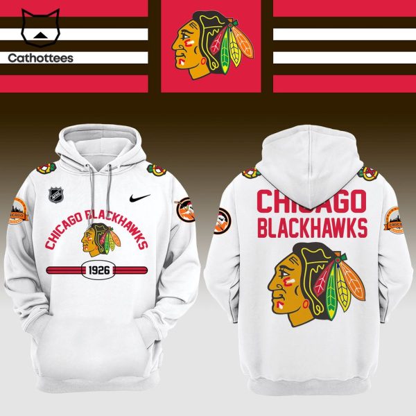 Chicago Blackhawks White 1926 Nike Logo Design 3D Hoodie