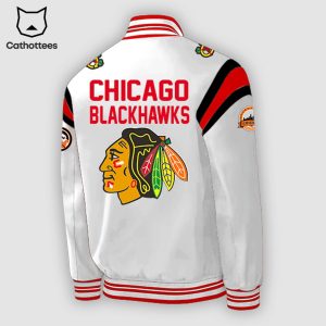 Chicago Blackhawks White NHL Logo Design Baseball Jacket