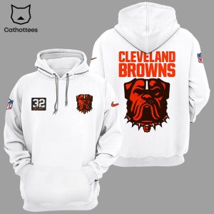 Cleveland Browns 32 Mascot White Design 3D Hoodie