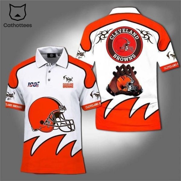 Cleveland Browns Football Logo Orange White Design 3D Polo Shirt