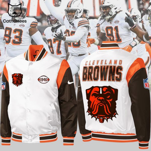 Cleveland Browns Mascot White Brown Nike Logo Design Baseball Jacket