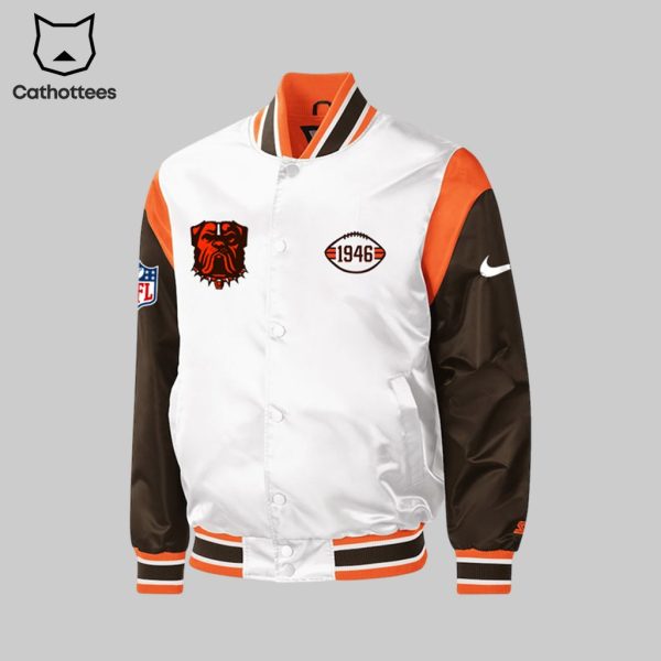 Cleveland Browns Mascot White Brown Nike Logo Design Baseball Jacket