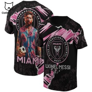 Club International De Futbol Lionel Messi Portrait Black Pink Design 3D T-Shirt