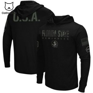 Florida State SeminolesUSA Logo Black Design On Sleeve 3D Hoodie