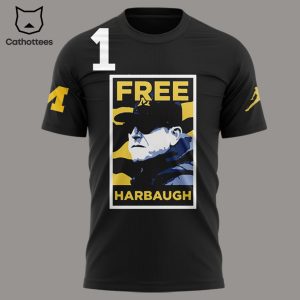 Free Harbaugh Michigan Wolverines Football NCAA Full Black Design 3D T-Shirt