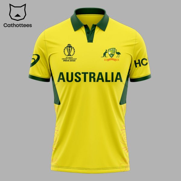 ICC  Men’s Cricket Team World Cup 2023 Australian Mascot Yellow Design 3D Polo Shirt