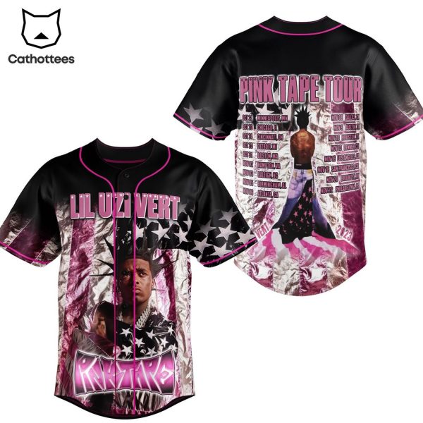 Lil Uzivert Pink Tape Tour Portrait Black Design Baseball Jersey