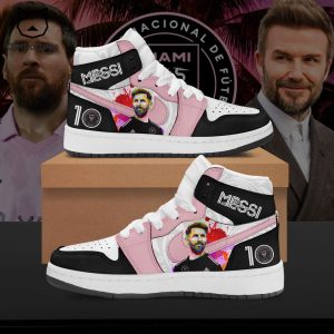 Lionel Messi Adidas Logo Pink White Portrait Design Air Jordan 1 High Top