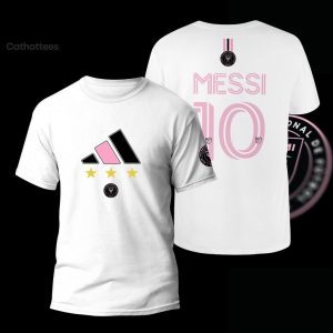 Lionel Messi Adidas Logo White Mix Pink Design 3D T-Shirt