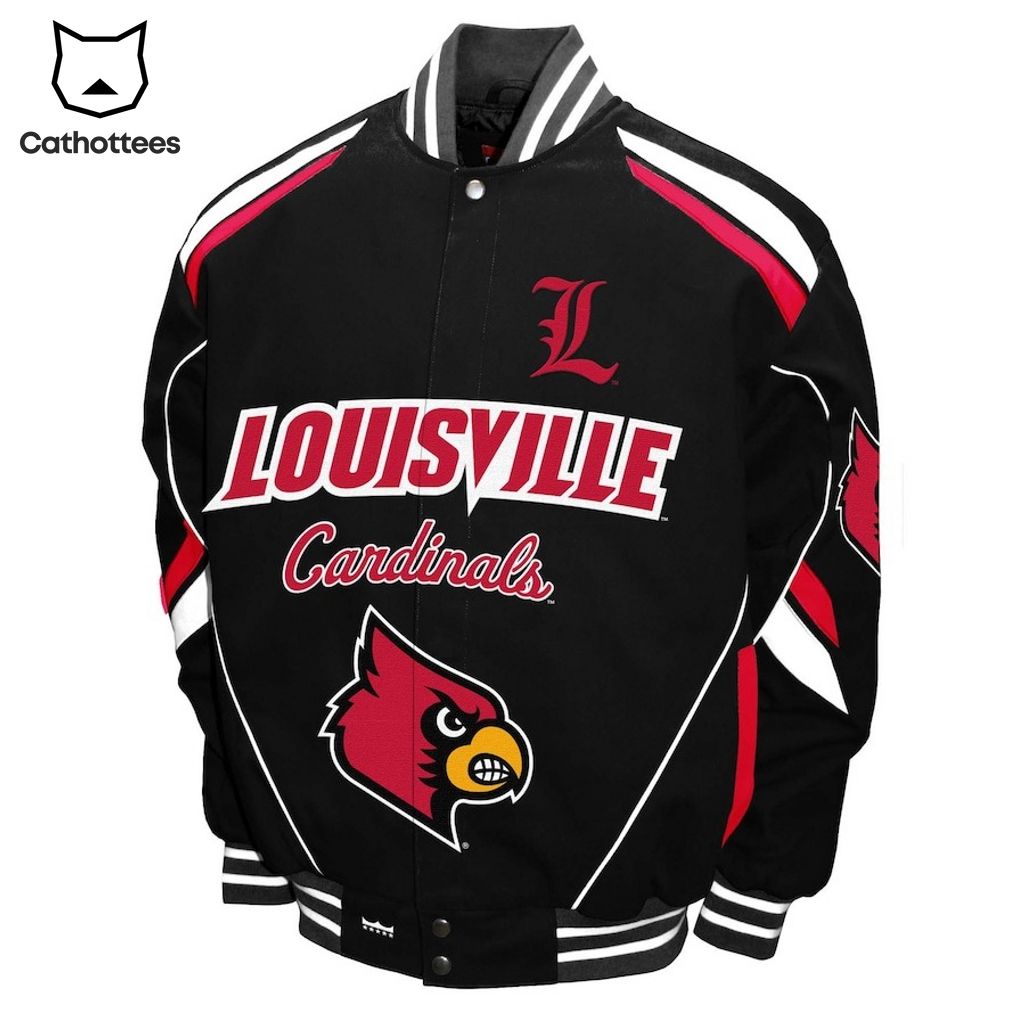 Louisville Cardinals Apprel Black Mascot Design Baseball Jacket - Cathottees