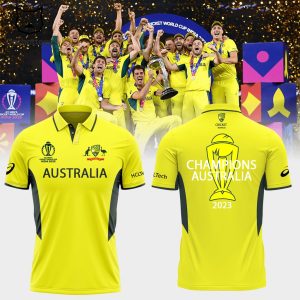 Men’s Cricket Team Champions ICC World Cup 2023 Australian Yellow Mascot Design 3D Polo Shirt