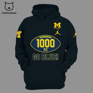 Michigan 1000 wins Hoodie Go Blue Wolverines Football NCAA Logo Design 3D Hoodie