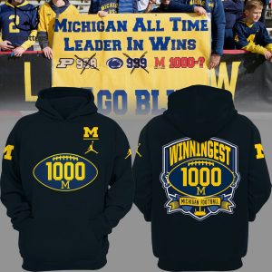Michigan 1000 wins Hoodie Wolverines Football NCAA Logo Design 3D Hoodie