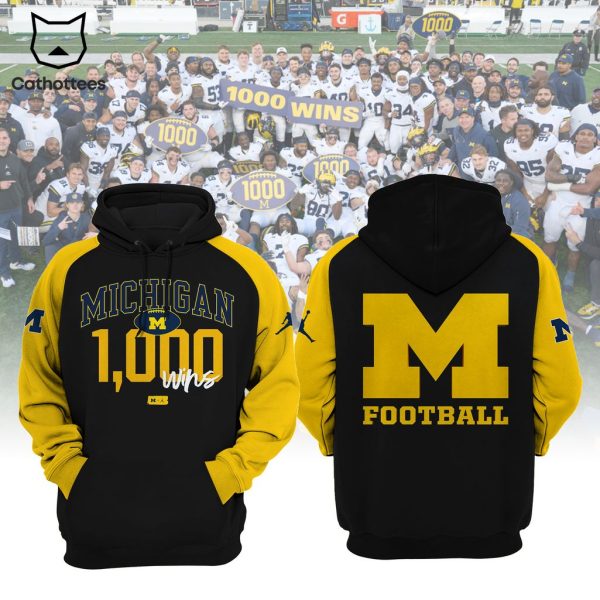 Michigan 1000 Wins Wolverines Football Black Yellow Sleeve Design 3D Hoodie