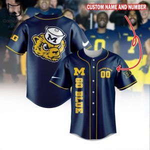 Michigan Wolverines Custom Name Blue Design Baseball Jersey