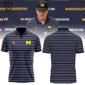 Michigan Wolverines football Coach Jim Harbaugh NCAA Logo Blue Design 3D Polo Shirt