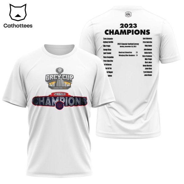 Montreal Alouettes 2023 Champions White Design 3D T-Shirt