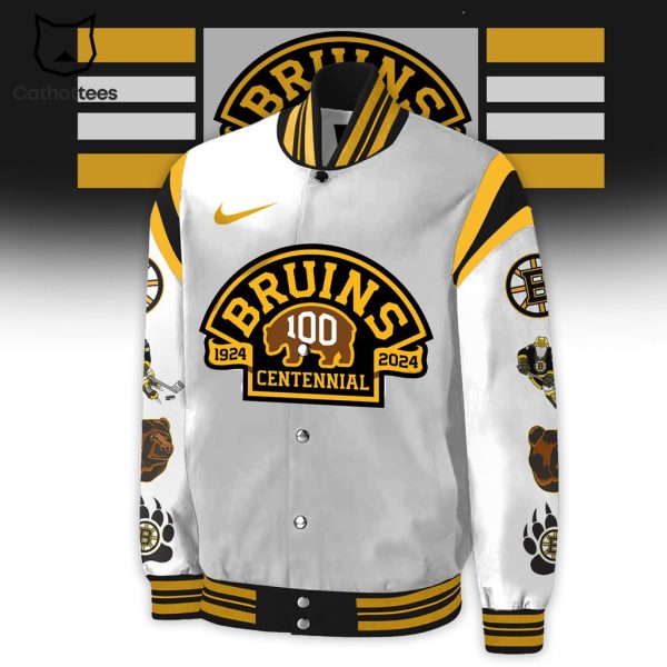 National Hockey League Boston Bruins 100 Centennial White Mascot Deisgn Baseball Jacket