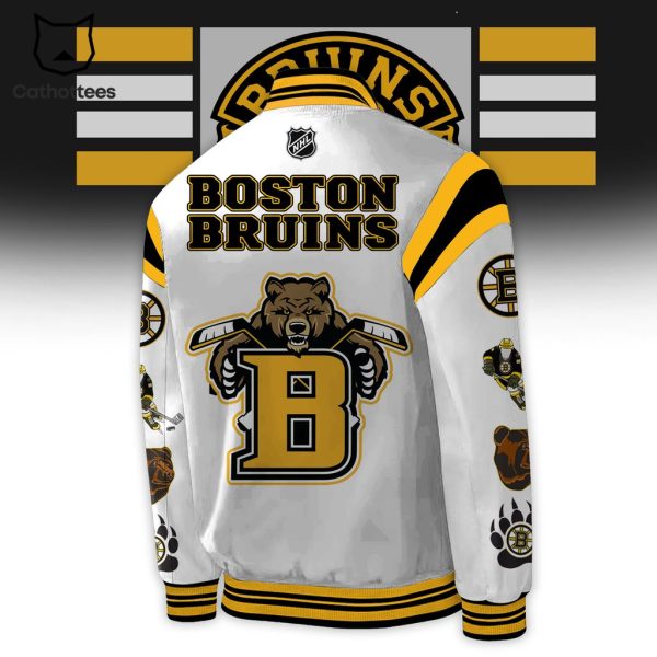 National Hockey League Boston Bruins 100 Centennial White Mascot Deisgn Baseball Jacket