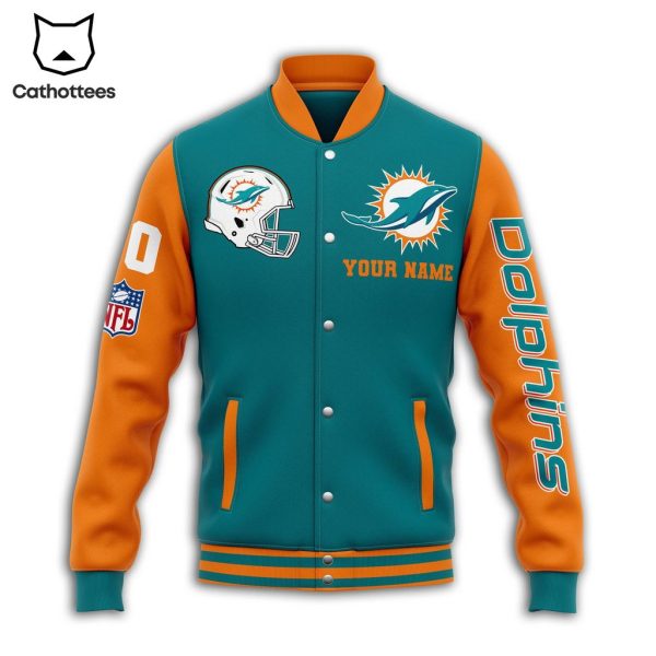 NFL Dolphins Miami Blue Orange Logo Design Baseball Jacket