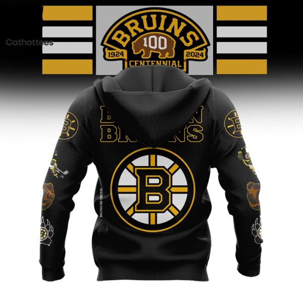 NHL Boston Bruins 100 Centennial Black Nike Logo Design 3D Hoodie