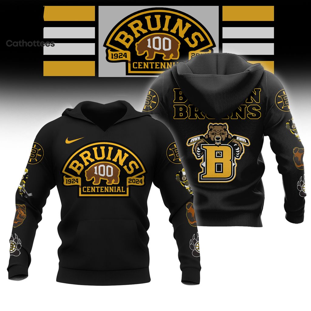 NHL Boston Bruins 100 Centennial Mascot Black Design 3D Hoodie