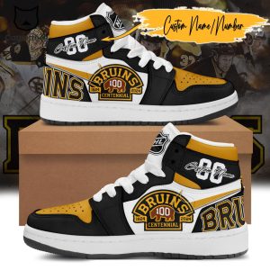 NHL Boston Bruins 100 Centennial Nike Logo Design Air Jordan 1 High Top