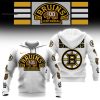 NHL Boston Bruins 100 Centennial White Mascot Design On Sleeve 3D Hoodie